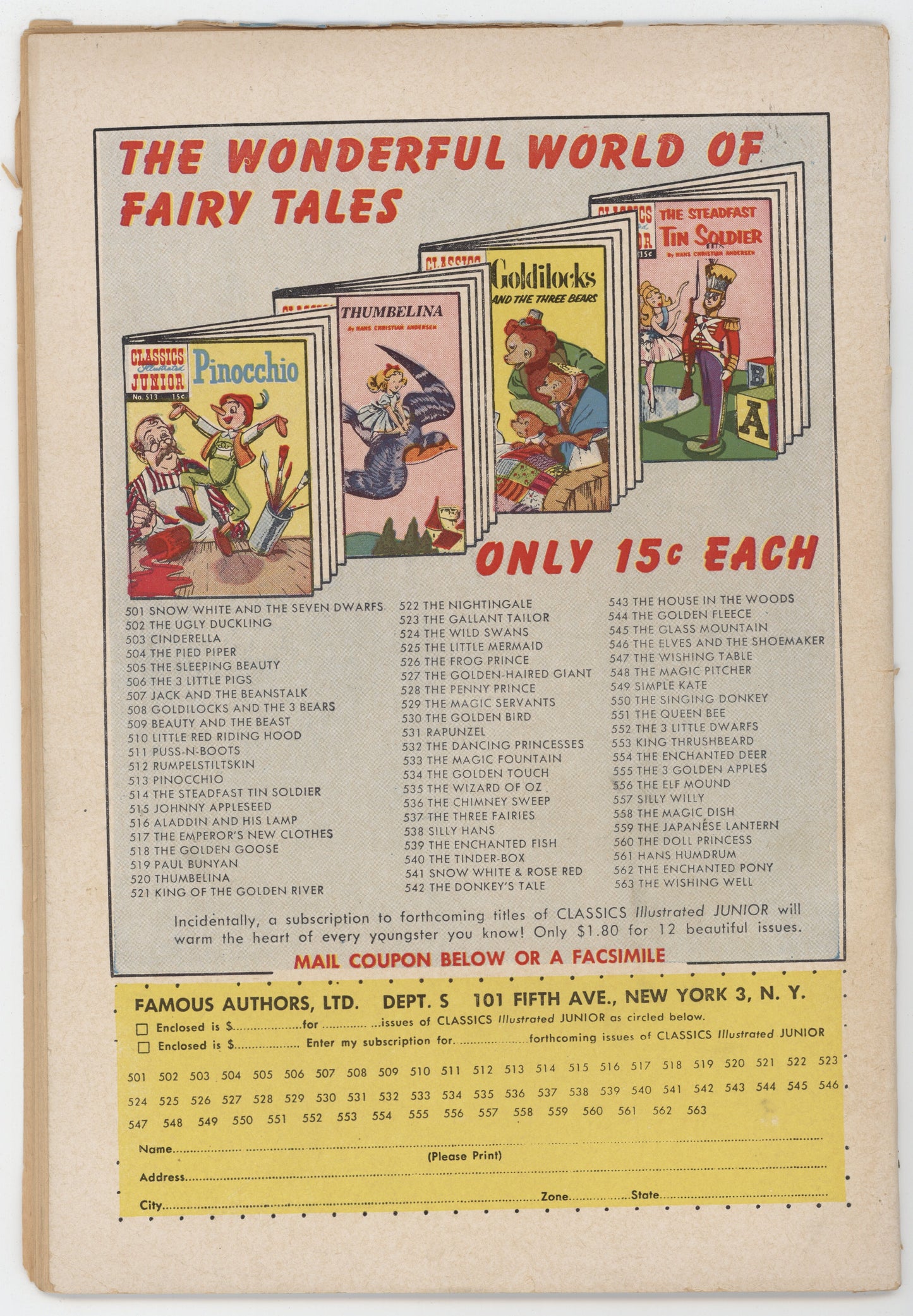 Classics Illustrated Junior 542 Gilberton 1957 FR Donkeys Tale HRN 563