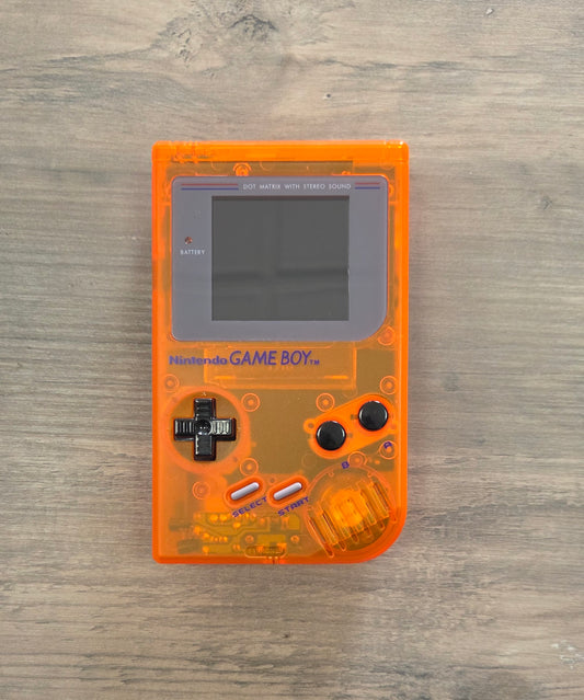 Custom Modded Original Gameboy Orange/Black Transparent Shell IPS Screen With USB-C Rechargable Battery (Gameboy)