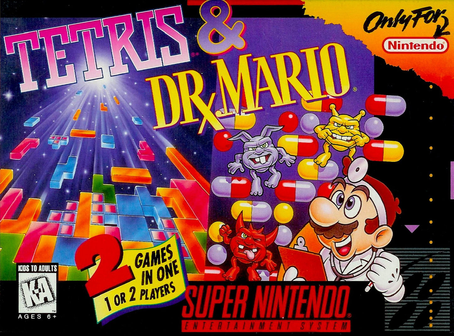 J2Games.com | Tetris and Dr. Mario (Super Nintendo) (Pre-Played - CIB - Good).