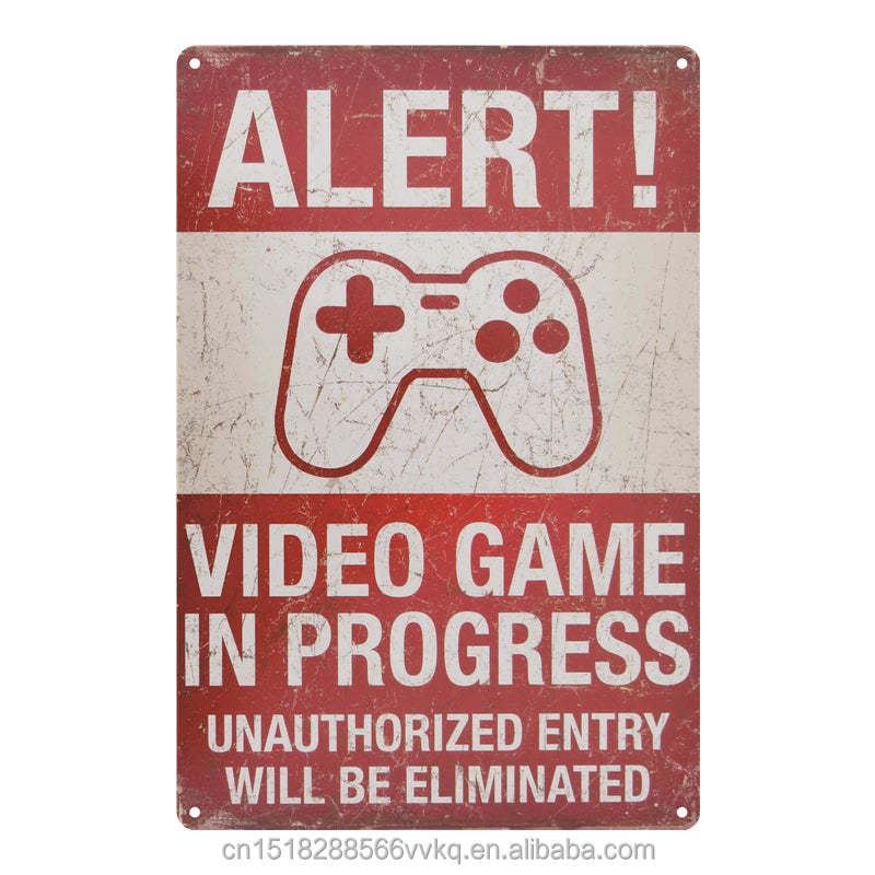 "Alert! Video Game in Process" Metal Poster Tin Sign (Toys)