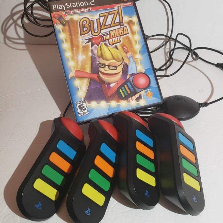 J2Games.com | Buzz! Quiz 2-Game Bundle with Controllers (Playstation 2) (Pre-Played - See Details).