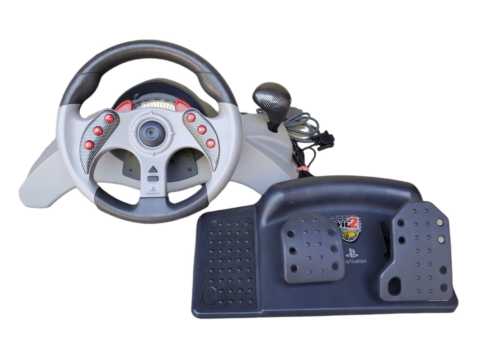 playstation steering wheel and pedals Mad Catz MC2 Racing Wheel + 6 Game Bundle (Playstation) – J2Games