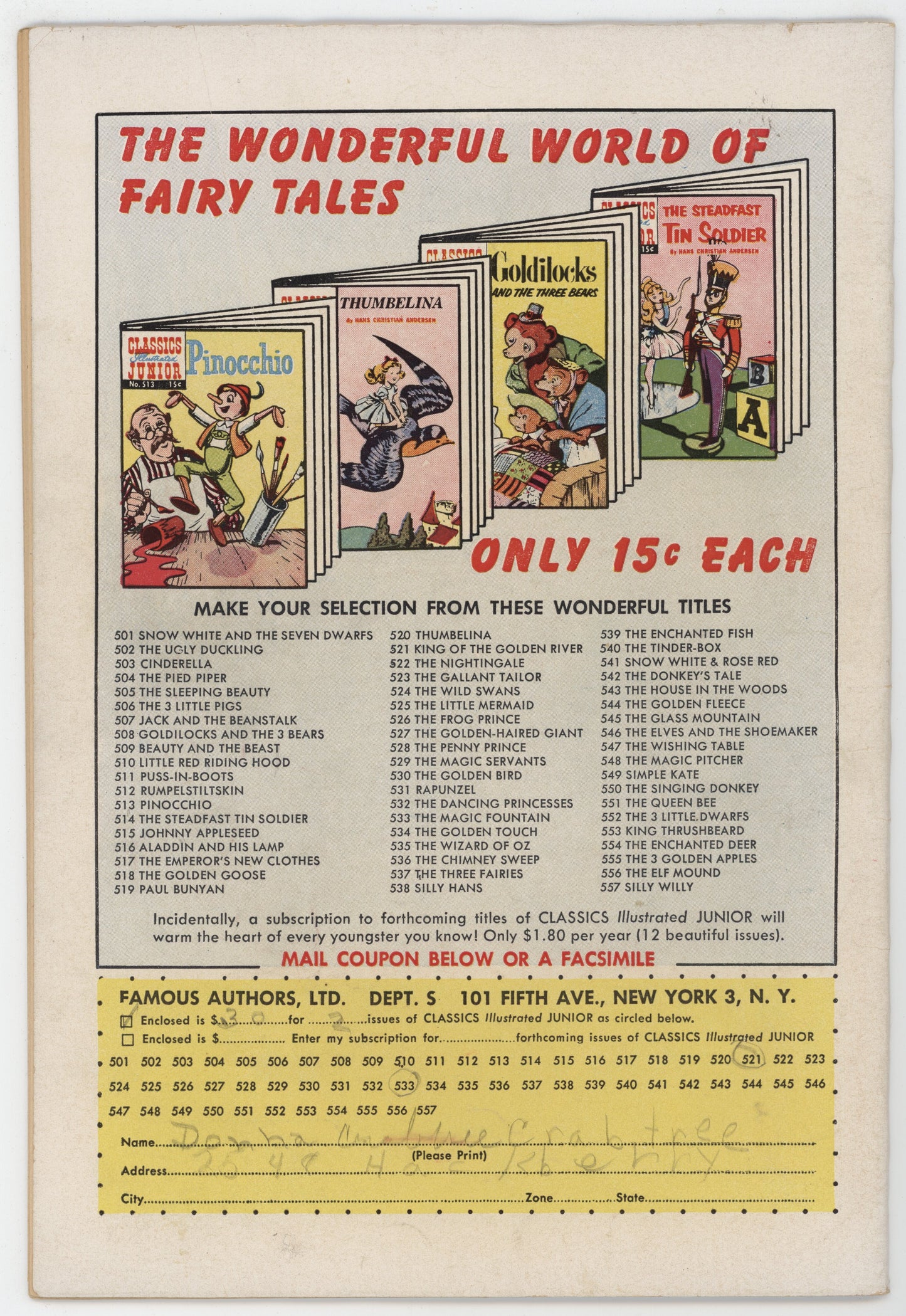 Classics Illustrated Junior 528 Gilberton 1956 FR Penny Prince HRN 557