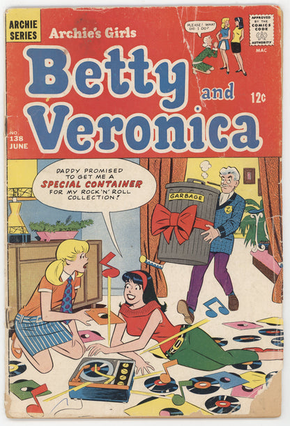 Archie's Girls Betty and Veronica 138 Archie 1967 GD GGA Mini Skirt Pin-Up Rock N Roll Records