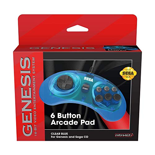 Retro-bit 6 Button Arcade Pad Clear Blue (Sega Genesis)