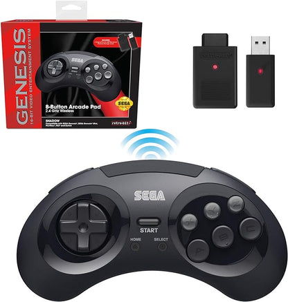 Retro-bit 8 Button 2.4 GHz Wireless Arcade Pad with adapter (Sega Genesis)