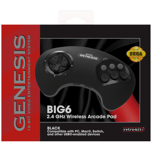 Retro-bit BIG 6 2.4 GHz Wireless Arcade Pad (Sega Genesis)