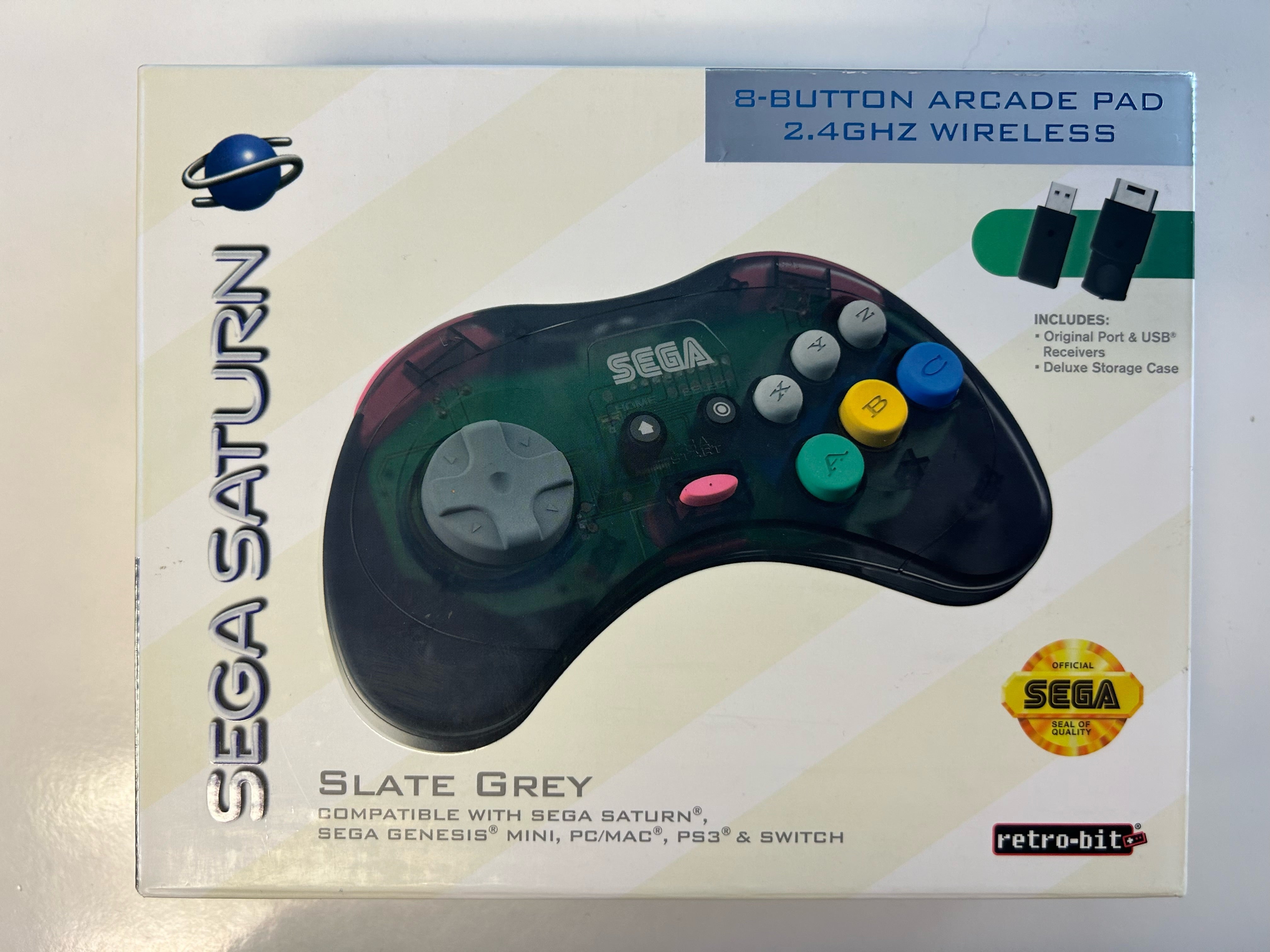 Retrobit 8-Button Wireless Arcade Pad - Slate Grey (Sega Saturn
