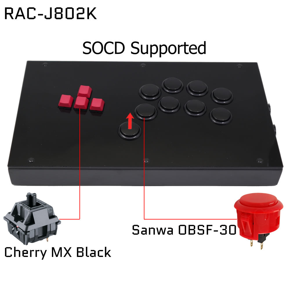 RAC-J802K Keyboard Button Leverless Arcade Game Controller for PC/PS/XBOX/SWITCH