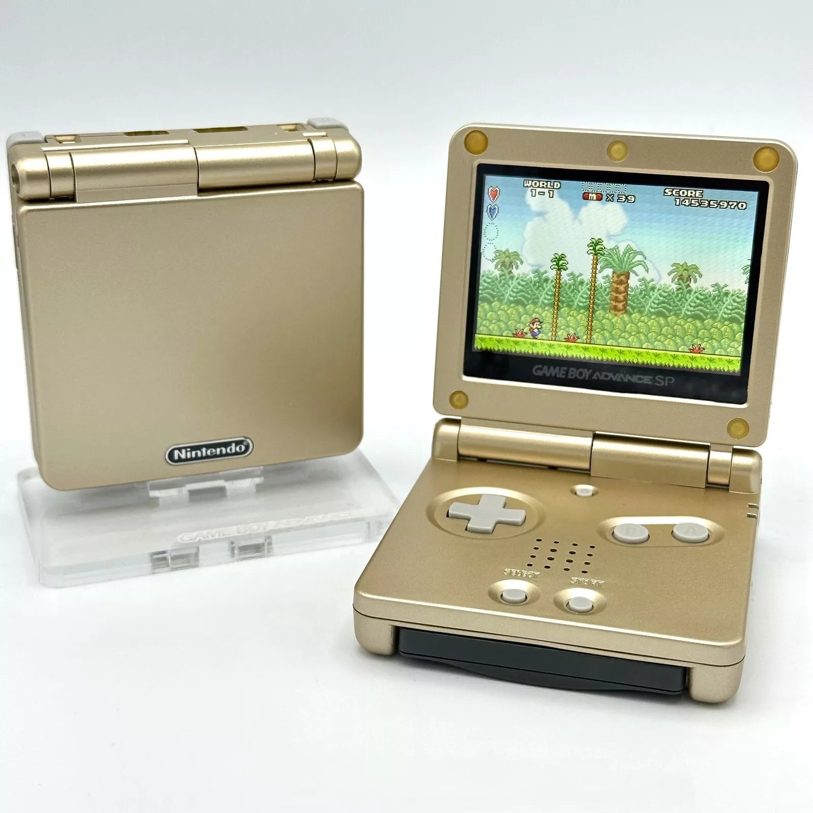 Gold Gameboy Advance SP with IPS Screen and Legend of Zelda Game Bundl ...