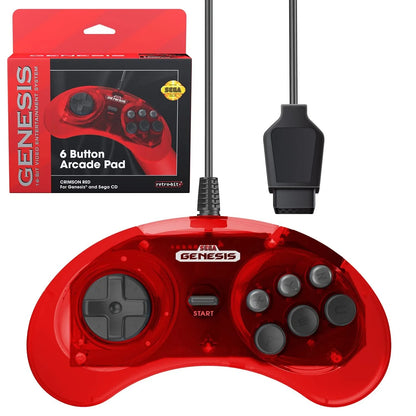 Retro-bit 6 Button Arcade Pad Crimson Red (Sega Genesis)