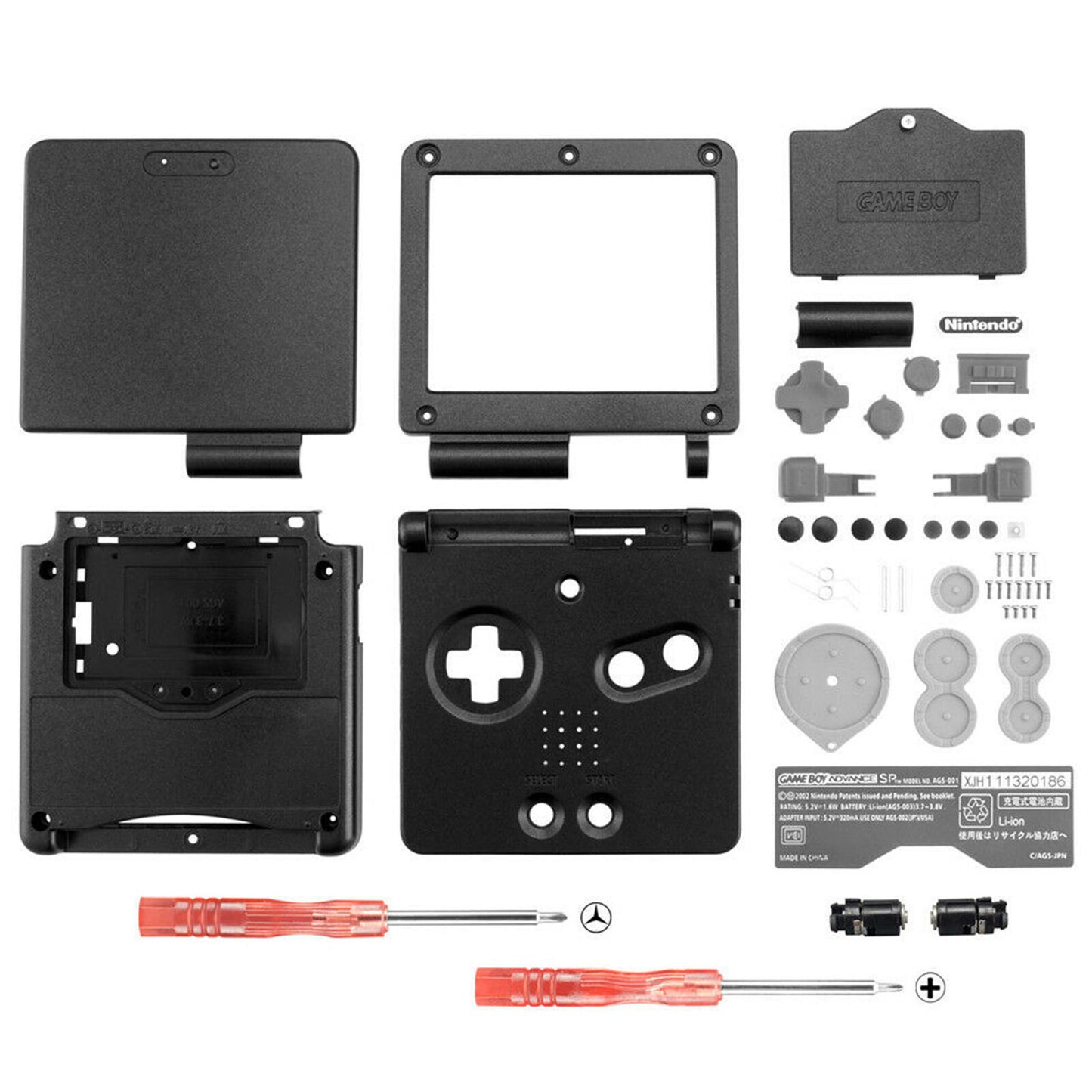 Gameboy Advance SP Replacement Shell (Black with Grey Buttons) (Gameboy Advance)